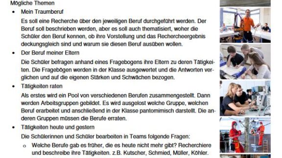 Arbeitsblatt: Recherche und Präsentation von einzelnen Berufen Berufsorientierung-II