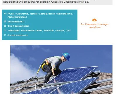 Unterrichtseinheit: Erneuerbare Energien im Detail EE-Detail