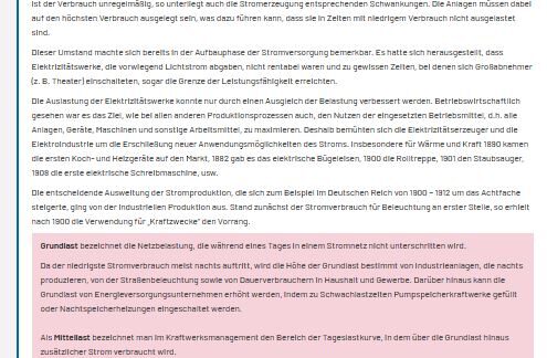 Interaktiver Lernbaustein: Gleichzeitigkeit von Erzeugung und Verbrauch Gleichzeitigkeit