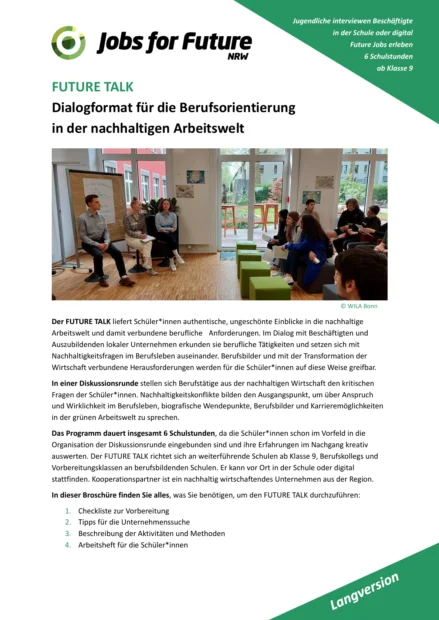 Titelseite der Broschüre Future Talk zur Berufsorientierung.