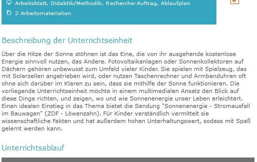 Unterrichtseinheit: Sonnenenergie Sonnenenergie