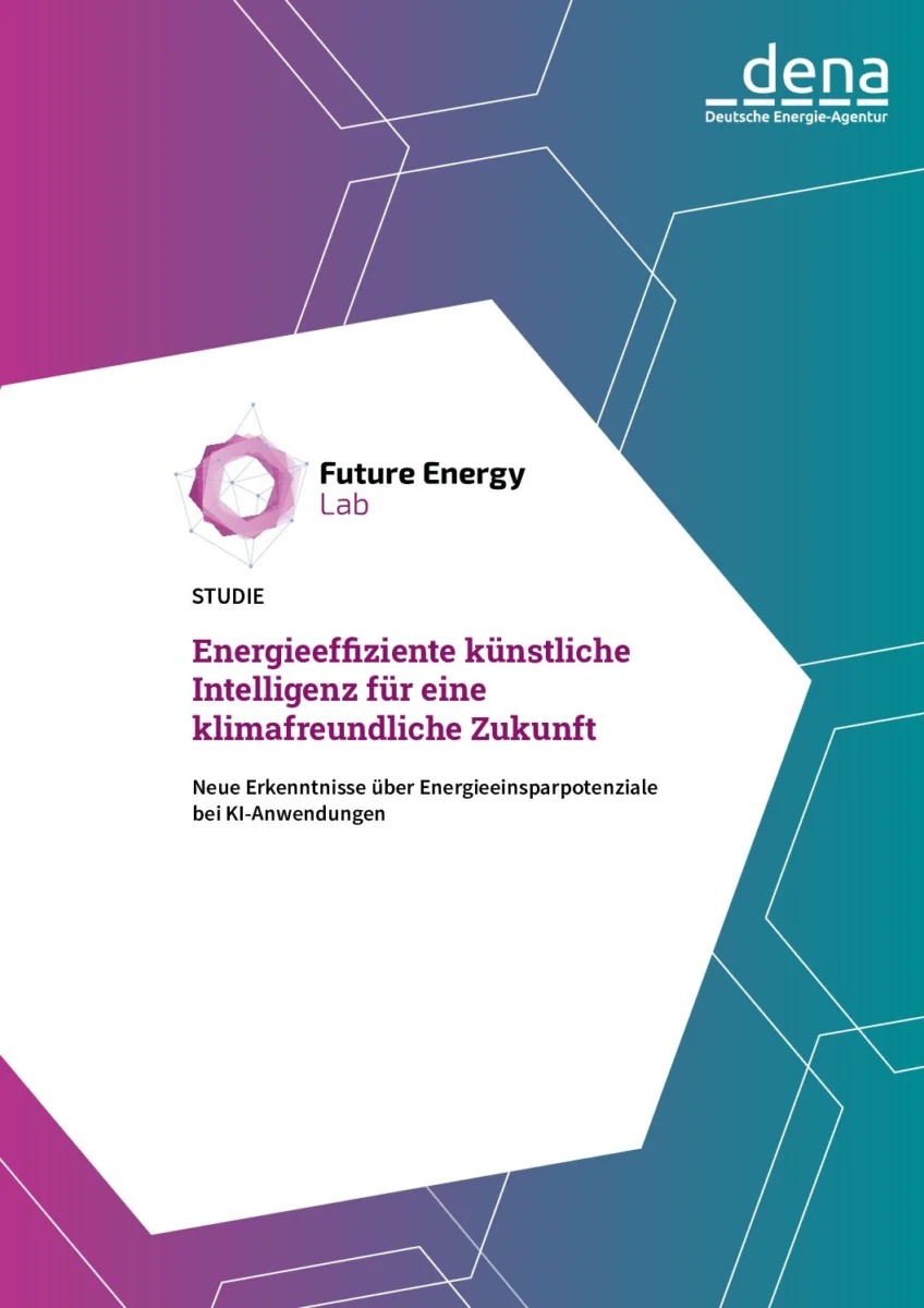 Abbildung Deckblatt einer Studie zu Studie zur Energieeffizienten künstlichen Intelligenz für eine klimafreundliche Zukunft von dena