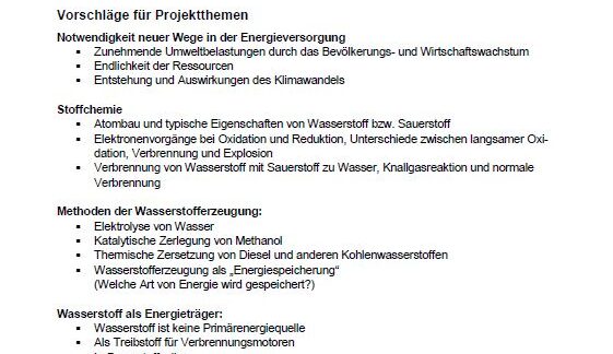 Unterrichtsmaterial: Wasserstoff - Die Energiequelle der Zukunft? Wasserstoff-Zukunft