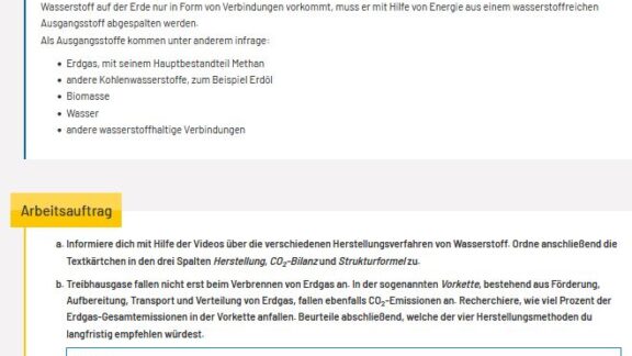 Interaktiver Lernbaustein: Herstellungsverfahren von Wasserstoff Wasserstoffherstellung