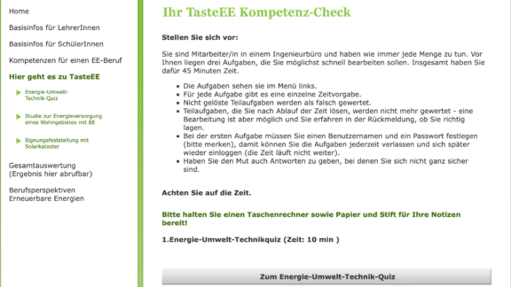 Linktipp: Taste EE – Berufsperspektiven Erneuerbare Energien Webseite: Teste EE Check